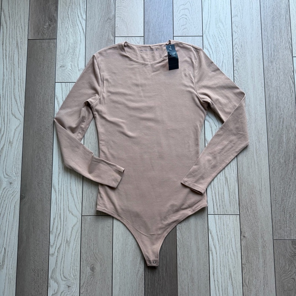 Long Sleeve Beige Thong Bodysuit